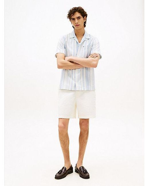 Tommy Hilfiger Regular Fit Gestreept Overhemd Met Korte Mouwen in het White voor heren