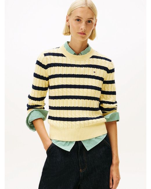 Tommy Hilfiger Yellow Cable Knit Crew Neck Jumper