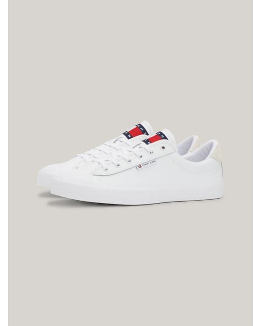 Tommy Hilfiger White Logo Bumper Sole Leather Trainers for men