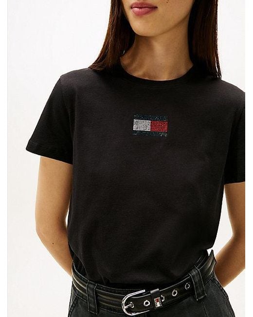 Camiseta De Cuello Redondo Con Logo Tommy Hilfiger de color Black