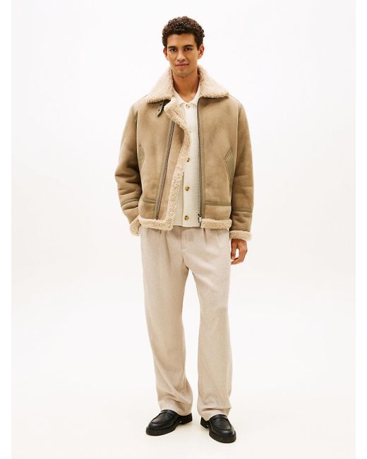 Veste Aviateur Smart Casual En Cuir Zippée Tommy Hilfiger pour homme en coloris Natural
