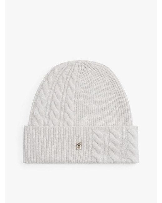 Tommy Hilfiger Chic Fluffy Beanie Met Wol in het White