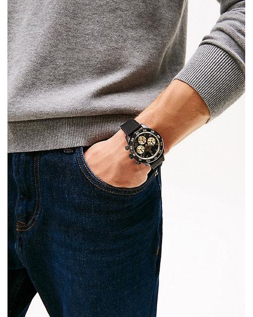 Reloj Cronógrafo Negro Con Monograma Th Tommy Hilfiger de hombre de color Black