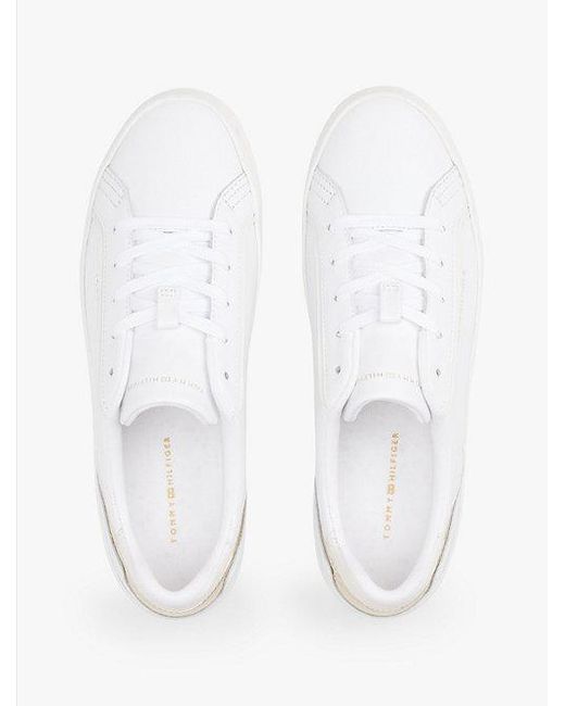 Tommy Hilfiger Metallic Leren Sneaker Met Logo in het White