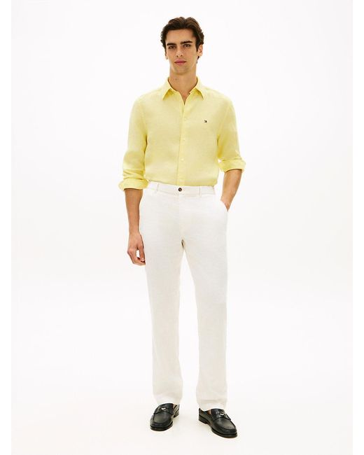 Tommy Hilfiger Yellow Regular Fit Washed Pure Linen Shirt for men