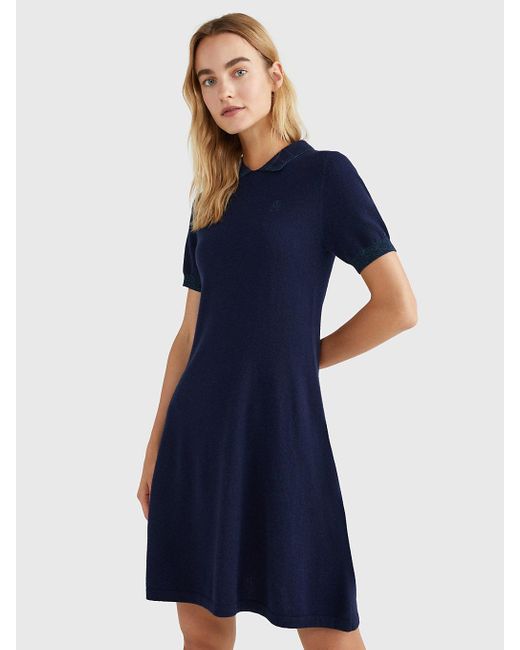 Tommy Hilfiger Wool Cashmere Slim Fit Polo Dress in Blue | Lyst UK