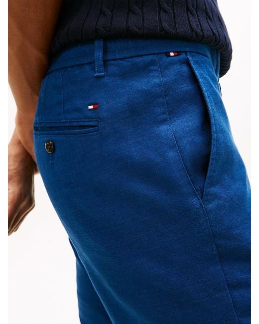 Tommy Hilfiger Blue Denton Straight Leg Linen Blend Chinos for men
