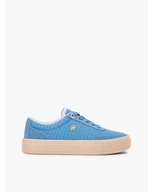 Tommy Hilfiger Blue Th Monogram Canvas Rope Platform Trainers