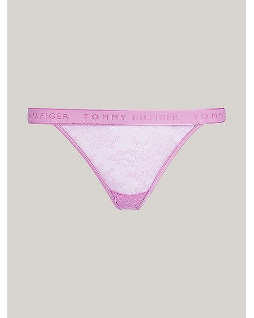 Tommy Hilfiger String Van Gebloemd Kant Met Logo in het Pink
