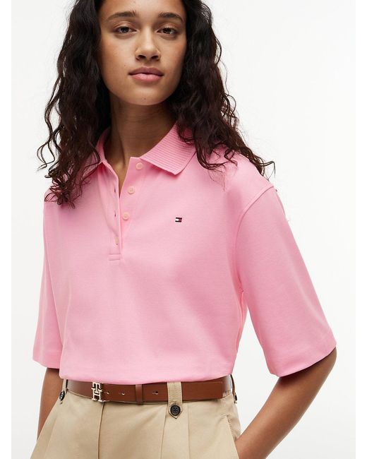 Tommy Hilfiger Pink Relaxed Fit Interlock Knit Polo Shirt