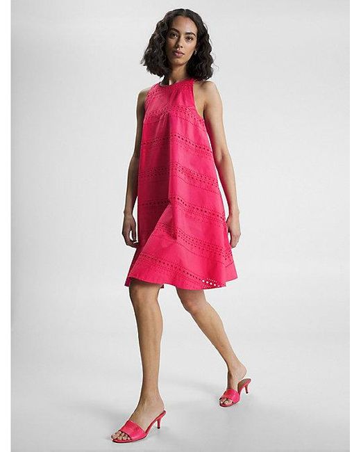 Tommy Hilfiger Fit-and-Flare-Kleid mit Lochstickerei in Pink | Lyst DE