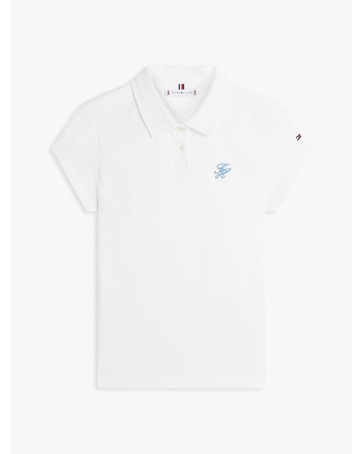 Tommy Hilfiger White 1985 Slim Fit Logo Embroidery Polo Shirt
