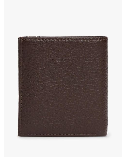Tommy Hilfiger Brown Logo Pebble Grain Leather Trifold Wallet for men