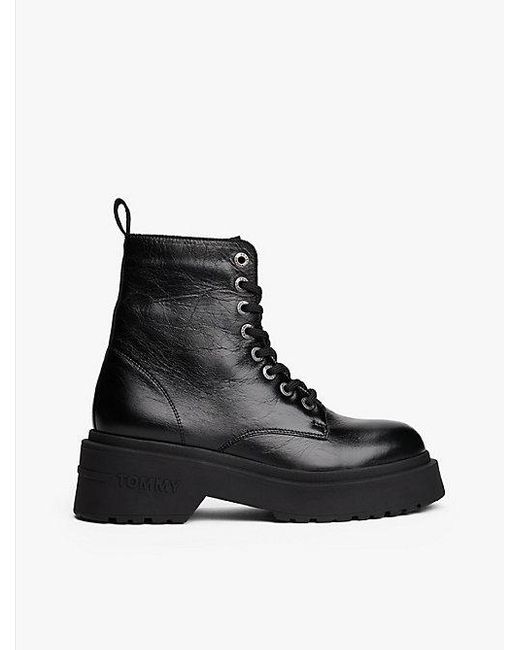 Tommy Hilfiger Halfhoge Glanzend Leren Laars Met Profielzool in het Black