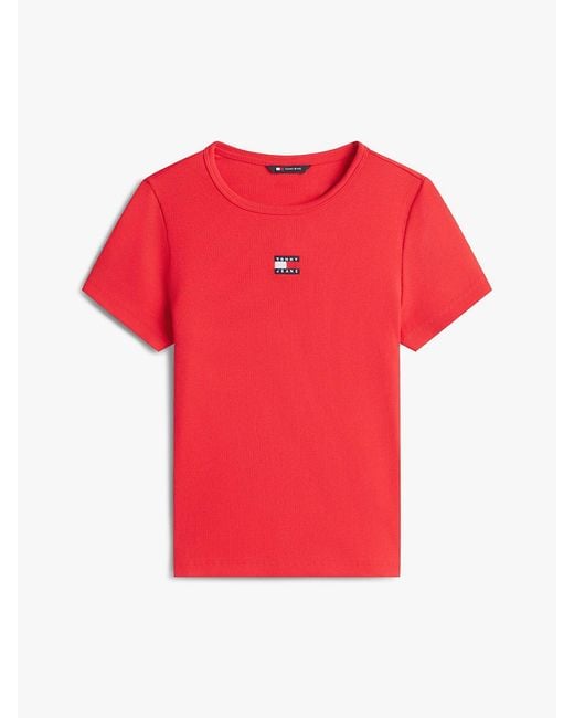 Tommy Hilfiger Red Tommy Badge Ribbed Slim T-shirt