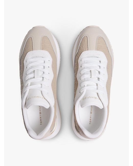 Tommy Hilfiger White Th Monogram Leather Mixed Texture Trainers