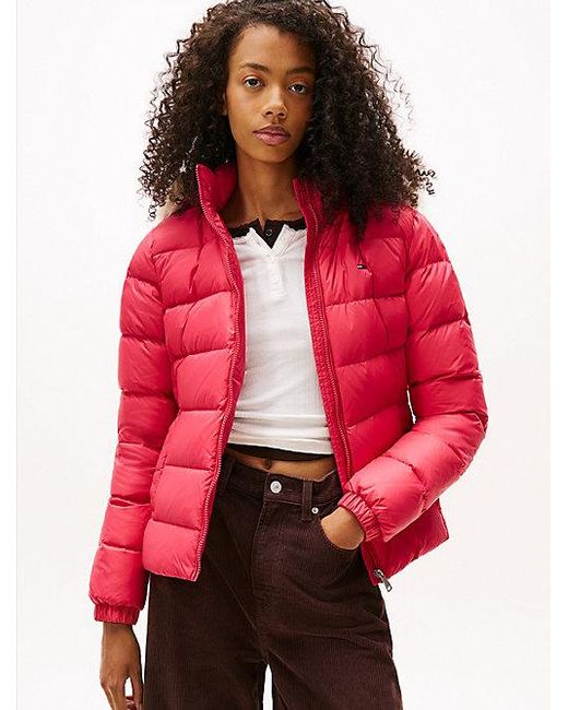 Tommy Hilfiger Glanzend Waterafstotend Pufferjack Met Dons in het Red
