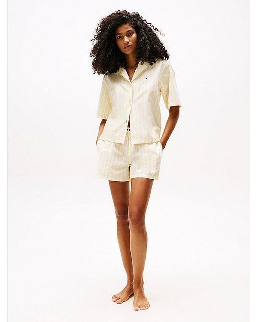 Tommy Hilfiger Poplin Pyjamashirt Met Korte Mouwen in het Natural