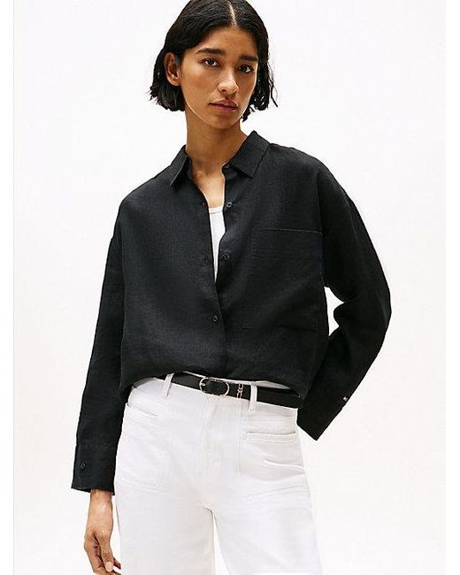 Camisa De Lino Oversize Tommy Hilfiger de color Black