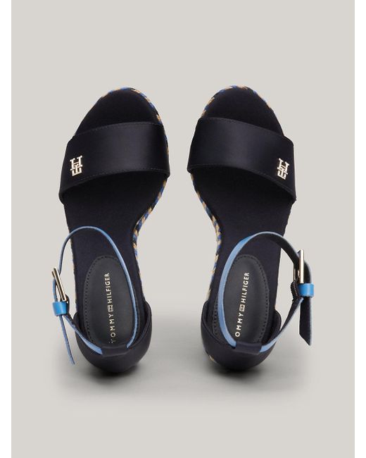 Tommy Hilfiger Blue Satin High Wedge Espadrille Sandals