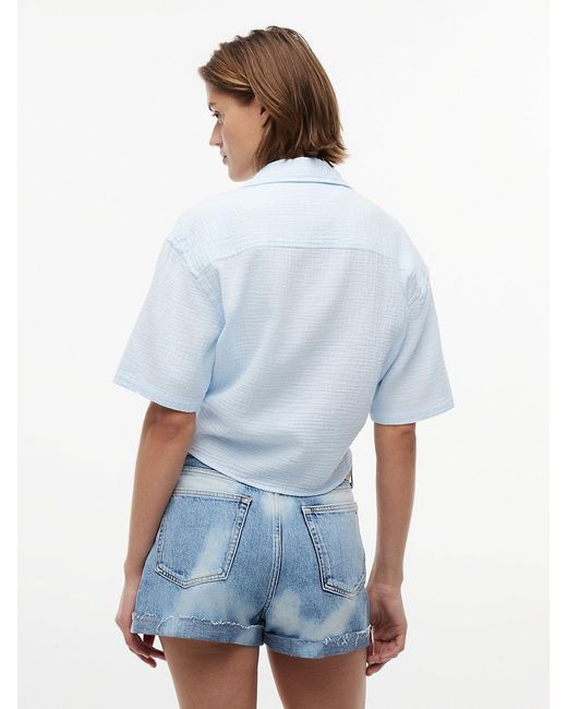Tommy Hilfiger White Crinkle Tie Front Short Sleeve Shirt