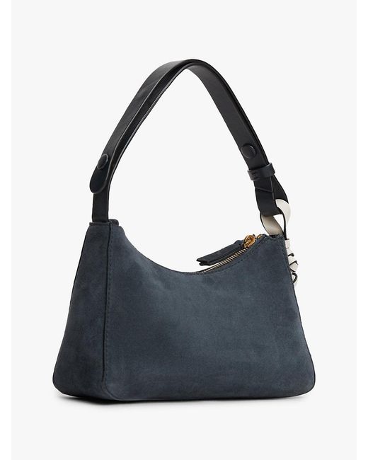 Tommy Hilfiger Blue Metal Logo Suede Shoulder Bag