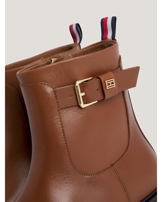 Tommy Hilfiger Brown Essential Belt Detail Leather Ankle Boots