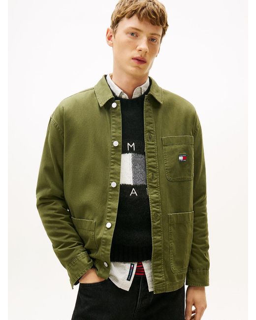 Sopracamicia Oversize Con Distintivo Tommy di Tommy Hilfiger in Green da Uomo