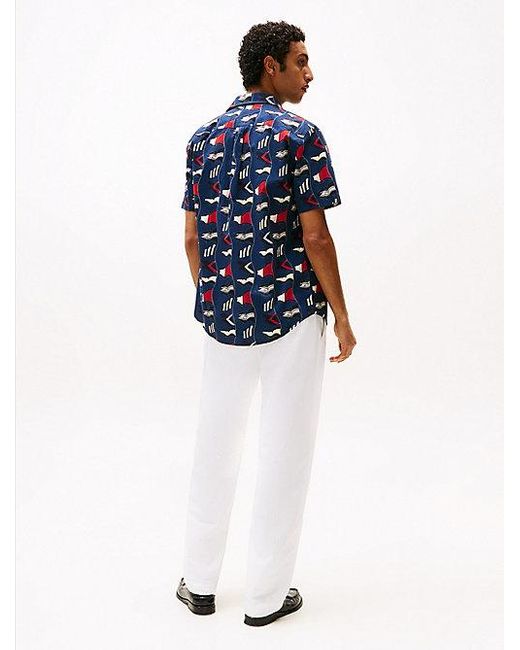 Camisa De Corte Regular Con Estampado Tommy Hilfiger de hombre de color Blue