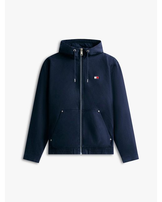 Tommy Hilfiger Black Herringbone Twill Relaxed Zip-Thru Hooded Jacket for men