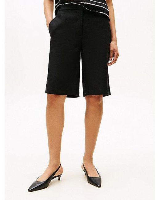 Tommy Hilfiger Black Tailored Slim Fit Shorts Aus Leinenmix