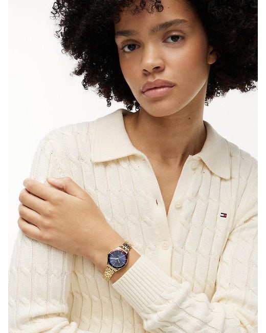 Tommy Hilfiger Blue Signature Bezel-Plated Chain-Link Watch