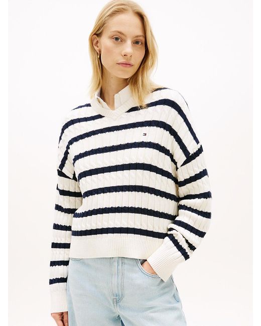 Tommy Hilfiger White Cable Knit Relaxed Jumper