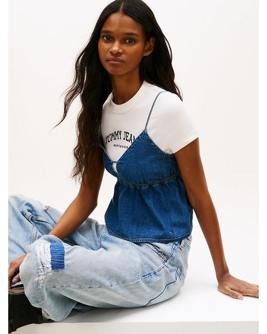 Tommy Hilfiger Blue Chambray Spaghetti Strap Slim V-Neck Top