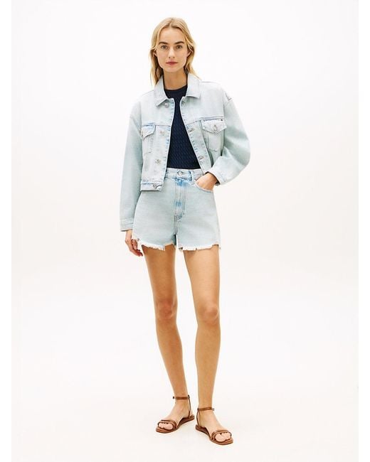 Tommy Hilfiger White Distressed High Rise Wide Leg Denim Shorts