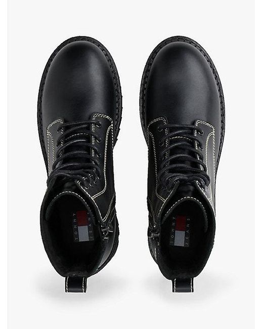 Botas De Media Caña De Piel Con Cordones Tommy Hilfiger de color Black