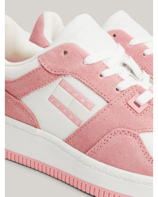 Tommy Hilfiger Pink Retro Contrast Panel Suede Basketball Trainers