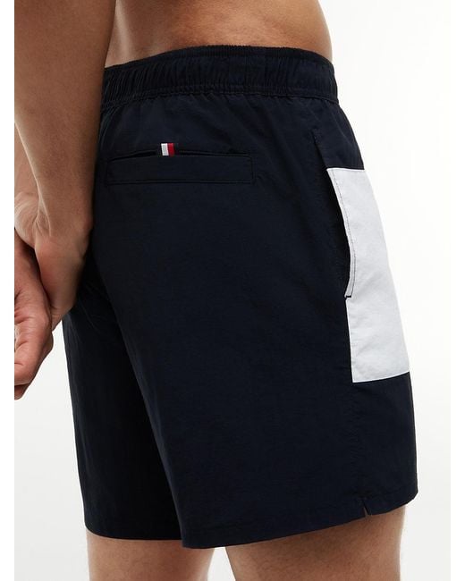 Tommy Hilfiger Red Classic Colour-Blocked Mid Length Swim Shorts for men