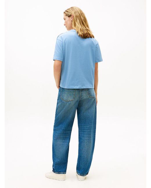 Tommy Hilfiger Blue Tone Button Logo Embroidery Relaxed T-Shirt