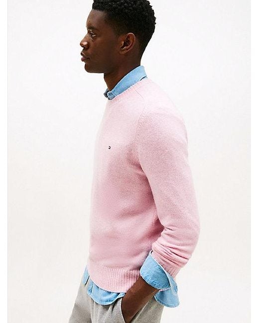 Tommy Hilfiger Trui Van Zuivere Lamswol Met Ronde Hals in het Pink voor heren