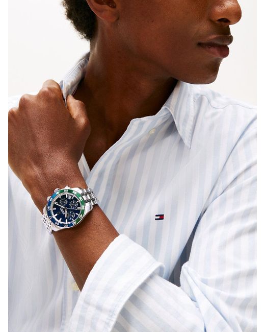 Tommy Hilfiger Gray Stainless Steel Ombré Bezel Chronograph Watch for men