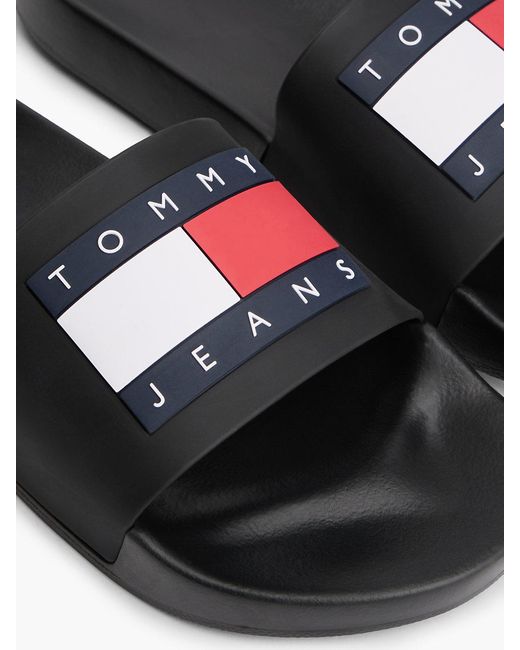 Tommy Hilfiger Black Flag Badge Contoured Pool Slides for men