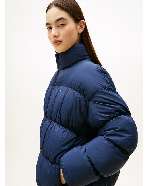 Tommy Hilfiger Blue Ruched Down Puffer Jacket