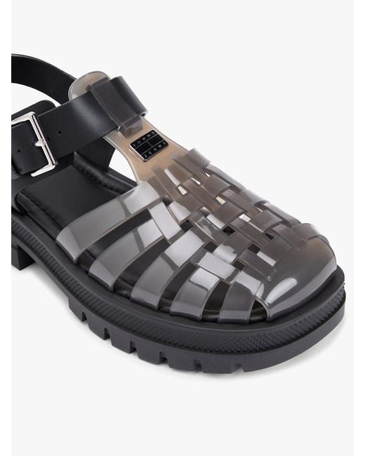 Tommy Hilfiger Black Jelly Chunky Cleat Fisherman Sandals