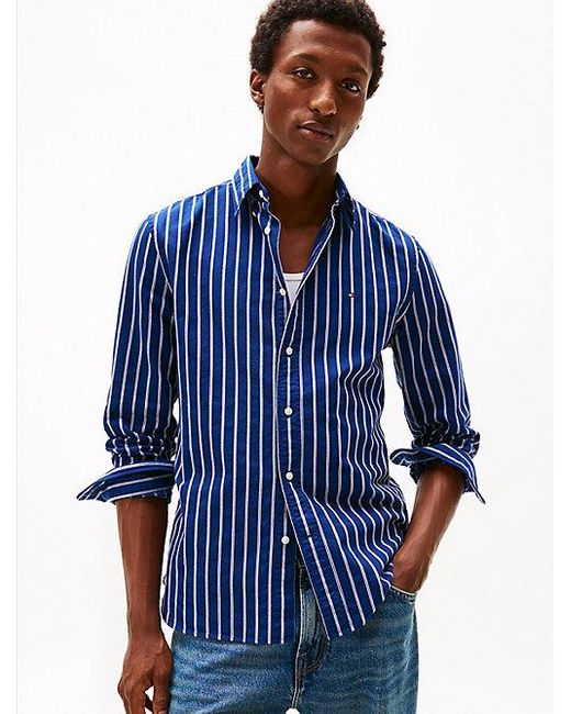 Tommy Hilfiger Regular Fit Oxford Overhemd Met Streep in het Blue voor heren