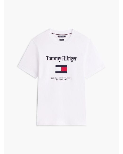Tommy Hilfiger White Logo Embroidery Crew Neck T-shirt for men