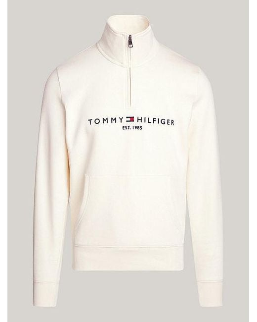 Tommy Hilfiger Sweatshirt mit Mock-Rollkragen und Logo in Natural für Herren