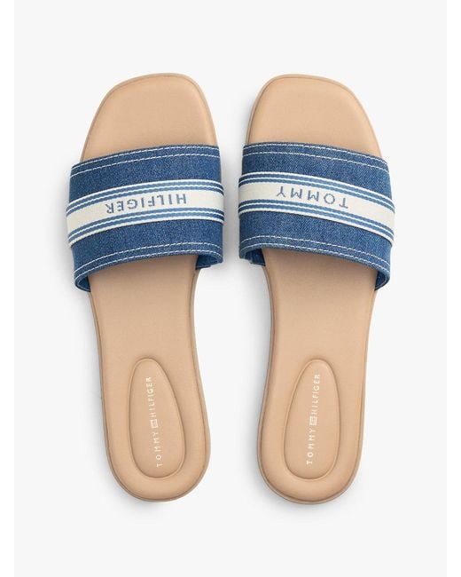 Tommy Hilfiger Blue Canvas Webbing Strap Mules