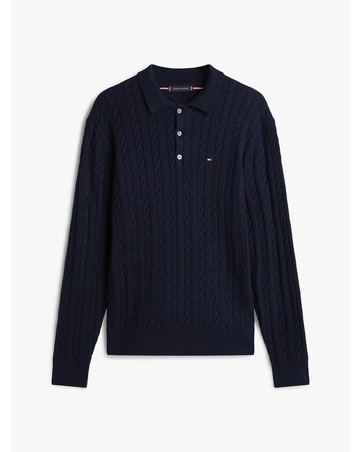 Tommy Hilfiger Blue Cable Knit Polo Jumper for men