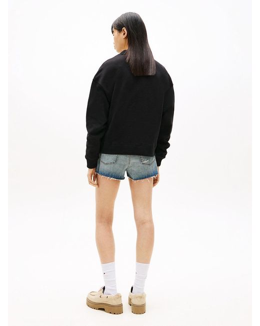 Tommy Hilfiger Black Wavy Flag Sueded Terry Boxy Sweatshirt